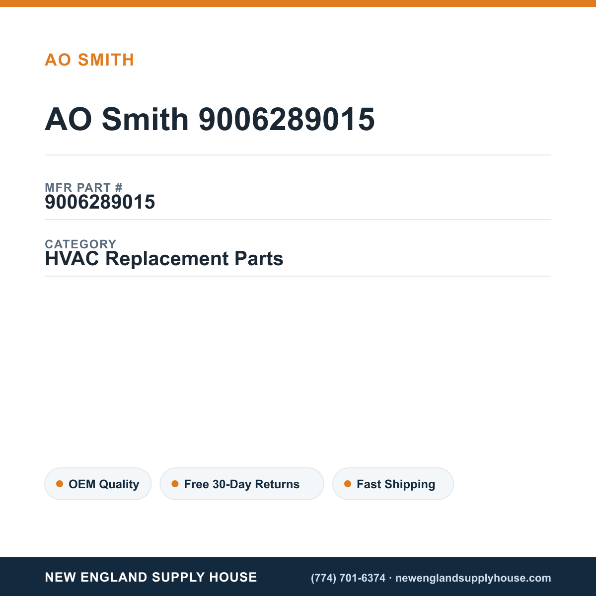 AO Smith 9006289015 — New England Supply House spec card [NESH-SPEC-CARD-V2]