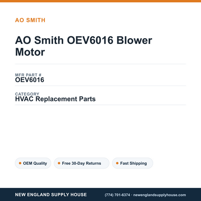 AO Smith OEV6016 Blower Motor — New England Supply House spec card [NESH-SPEC-CARD-V2]