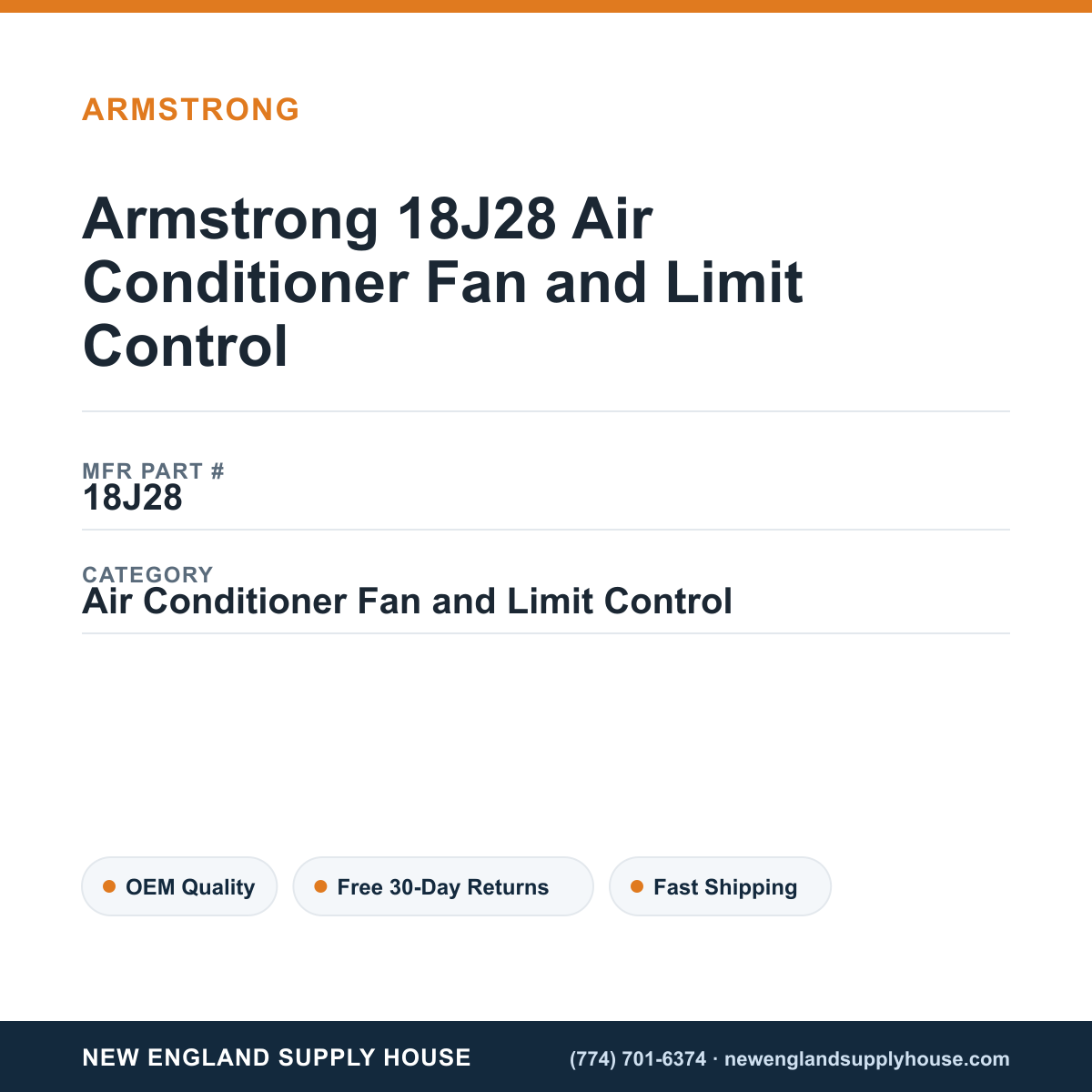 Armstrong 18J28 Air Conditioner Fan and Limit Control — New England Supply House spec card [NESH-SPEC-CARD-V2]