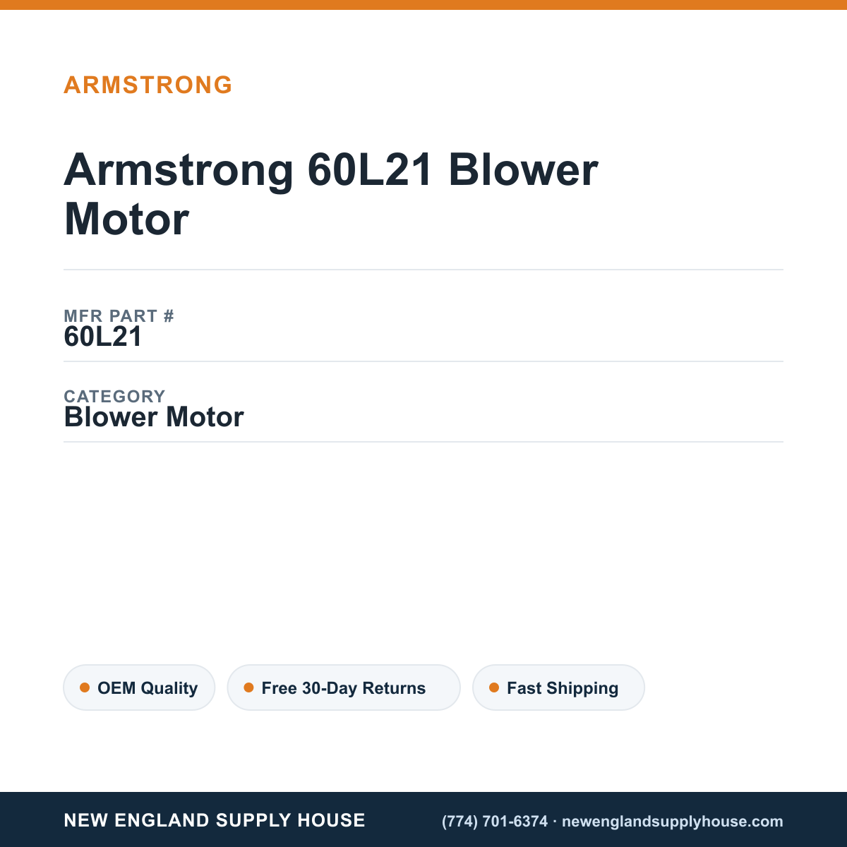 Armstrong 60L21 Blower Motor — New England Supply House spec card [NESH-SPEC-CARD-V2]