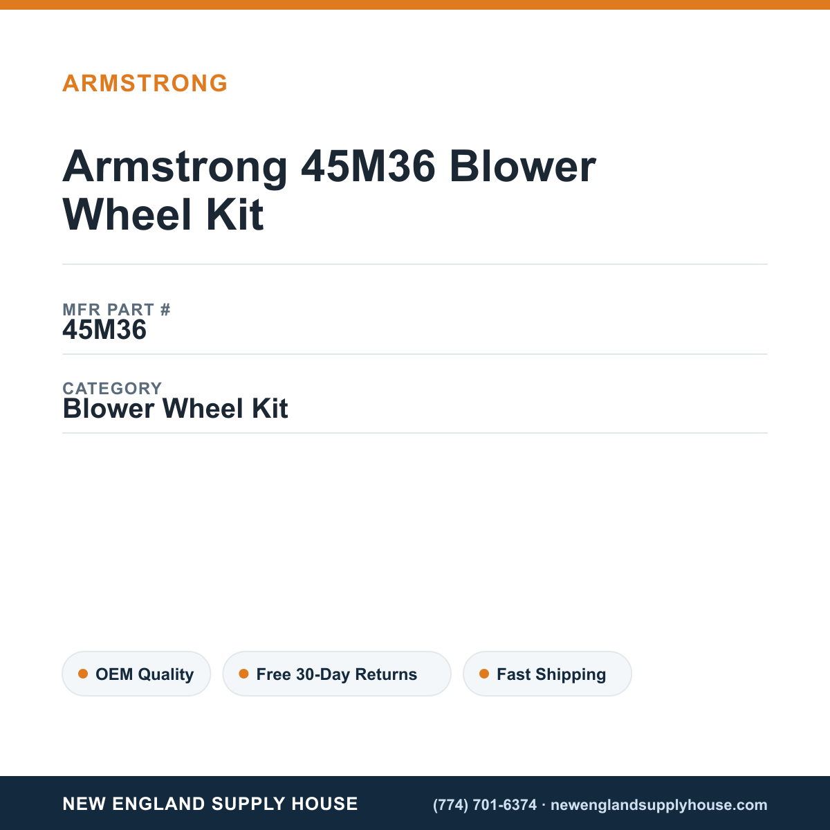 Armstrong 45M36 Blower Wheel Kit — New England Supply House spec card [NESH-SPEC-CARD-V2]