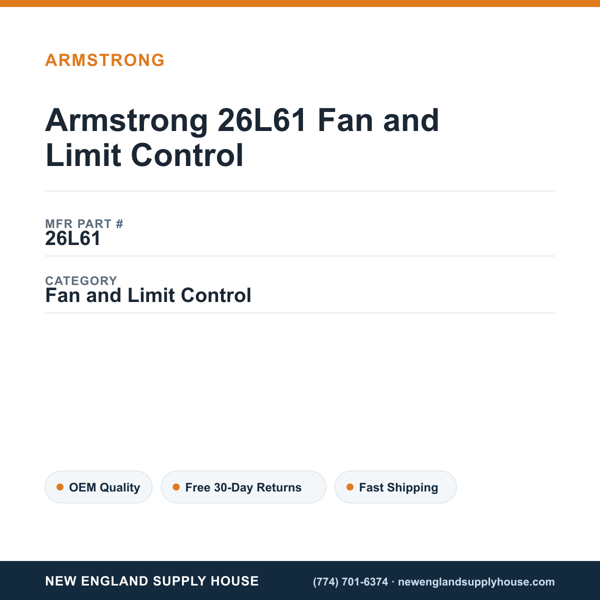 Armstrong 26L61 Fan and Limit Control — New England Supply House spec card [NESH-SPEC-CARD-V2]