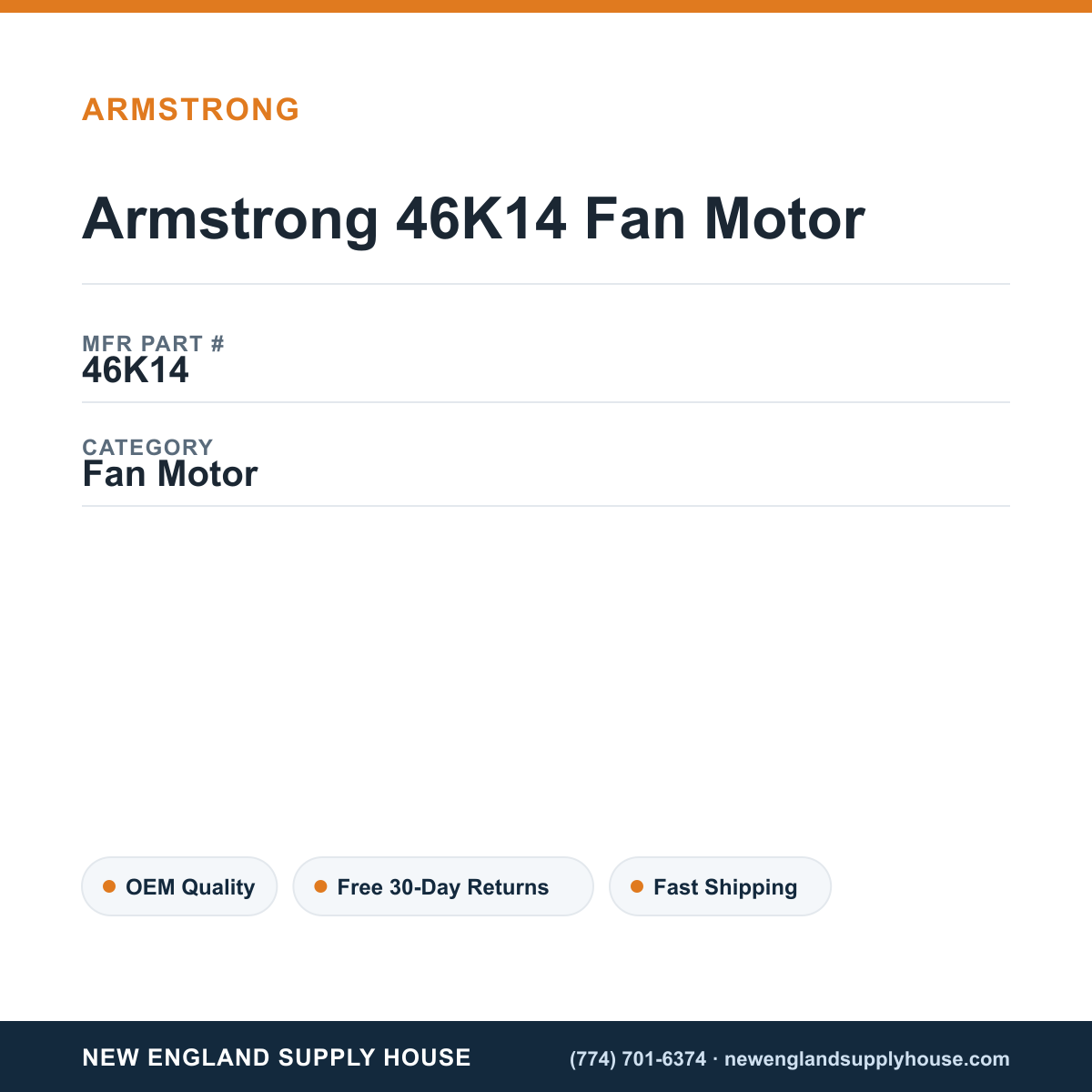 Armstrong 46K14 Fan Motor — New England Supply House spec card [NESH-SPEC-CARD-V2]