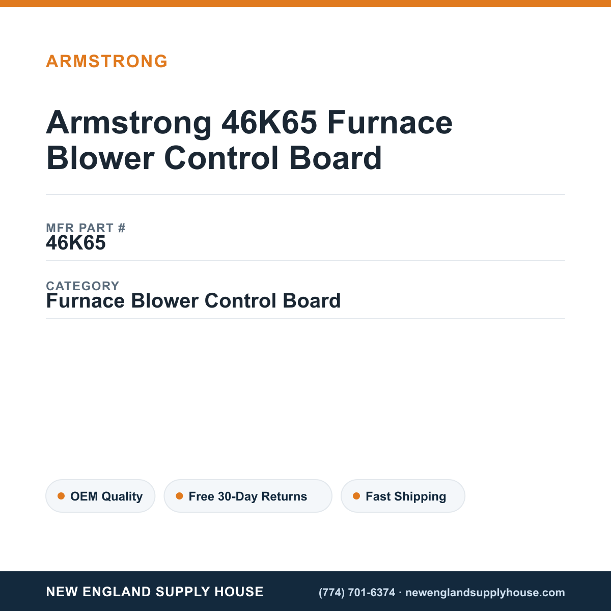 Armstrong 46K65 Furnace Blower Control Board — New England Supply House spec card [NESH-SPEC-CARD-V2]