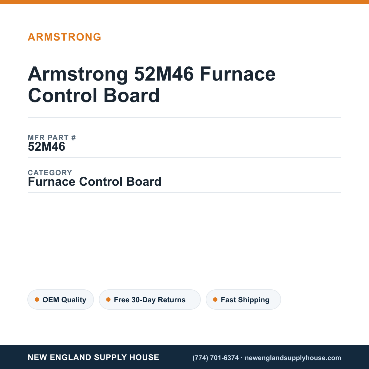 Armstrong 52M46 Furnace Control Board — New England Supply House spec card [NESH-SPEC-CARD-V2]