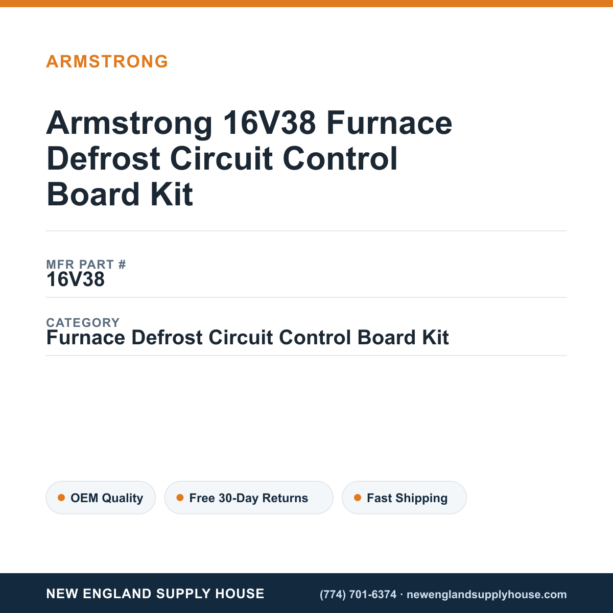 Armstrong 16V38 Furnace Defrost Circuit Control Board Kit — New England Supply House spec card [NESH-SPEC-CARD-V2]