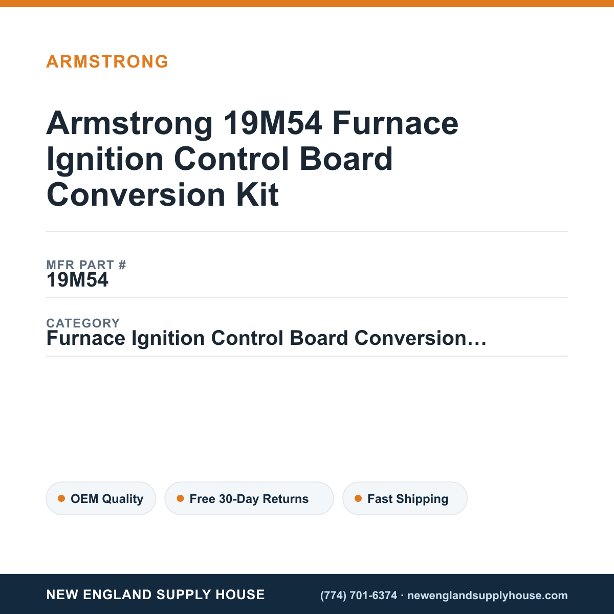 Armstrong 19M54 Furnace Ignition Control Board Conversion Kit — New England Supply House spec card [NESH-SPEC-CARD-V2]