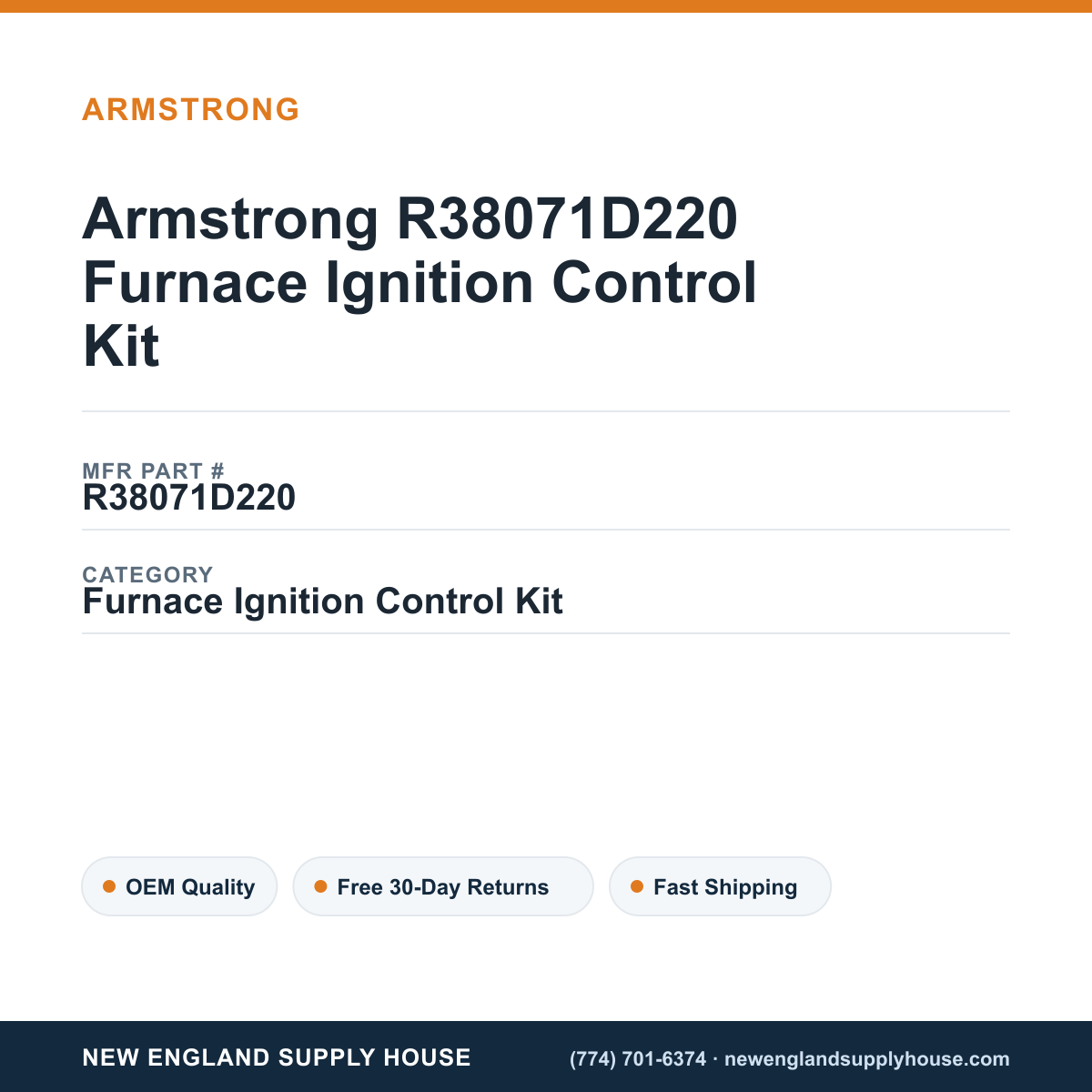 Armstrong R38071D220 Furnace Ignition Control Kit — New England Supply House spec card [NESH-SPEC-CARD-V2]