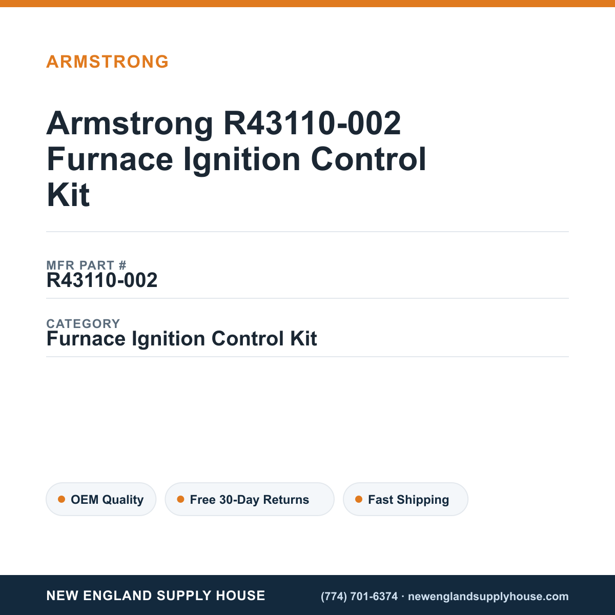 Armstrong R43110-002 Furnace Ignition Control Kit — New England Supply House spec card [NESH-SPEC-CARD-V2]