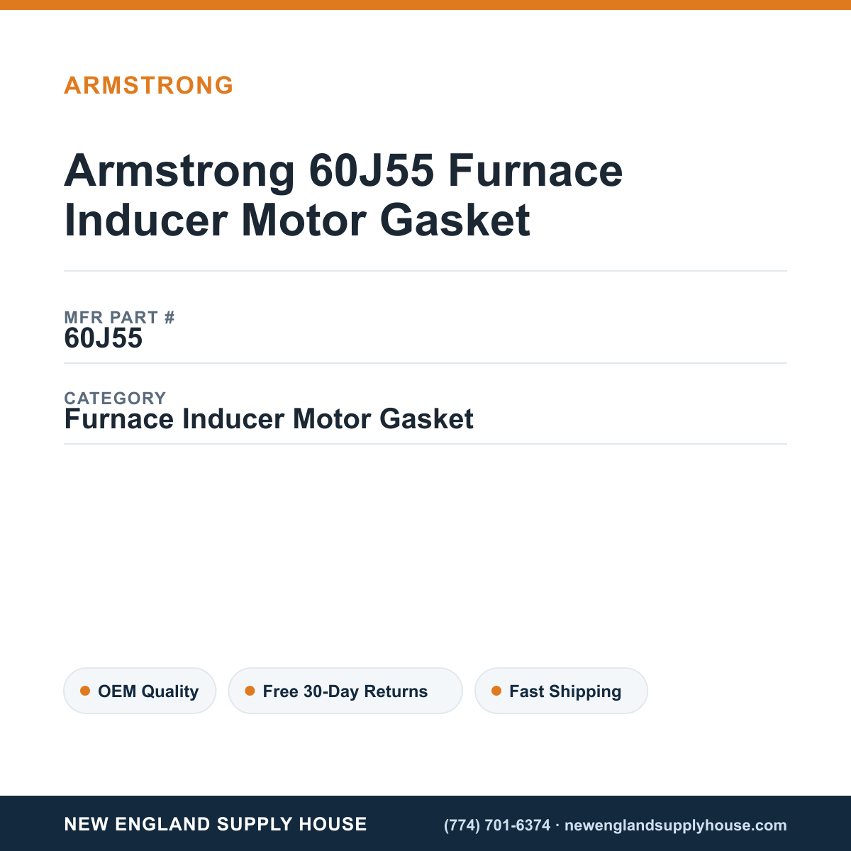 Armstrong 60J55 Furnace Inducer Motor Gasket — New England Supply House spec card [NESH-SPEC-CARD-V2]