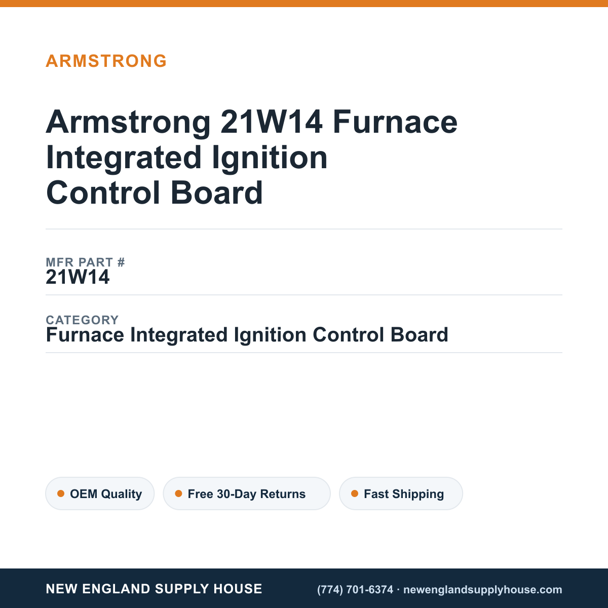 Armstrong 21W14 Furnace Integrated Ignition Control Board — New England Supply House spec card [NESH-SPEC-CARD-V2]