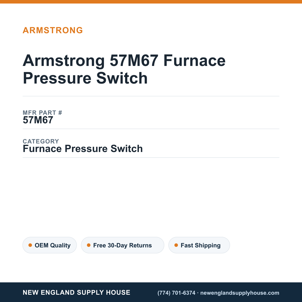 Armstrong 57M67 Furnace Pressure Switch — New England Supply House spec card [NESH-SPEC-CARD-V2]