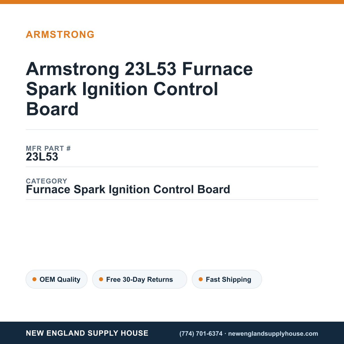 Armstrong 23L53 Furnace Spark Ignition Control Board — New England Supply House spec card [NESH-SPEC-CARD-V2]