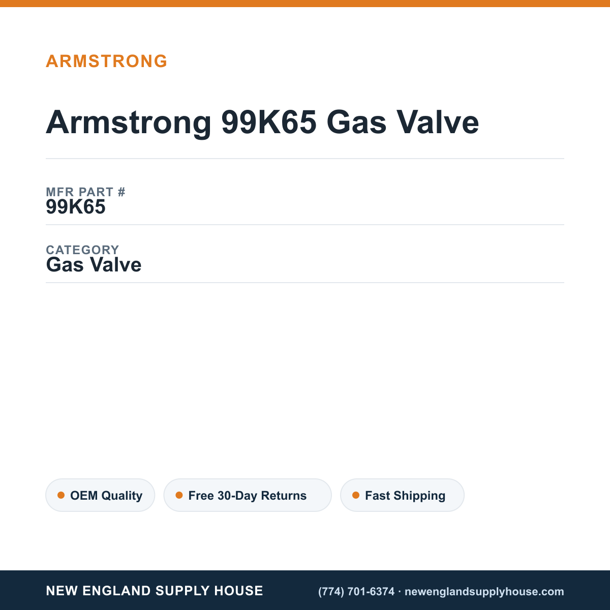 Armstrong 99K65 Gas Valve — New England Supply House spec card [NESH-SPEC-CARD-V2]