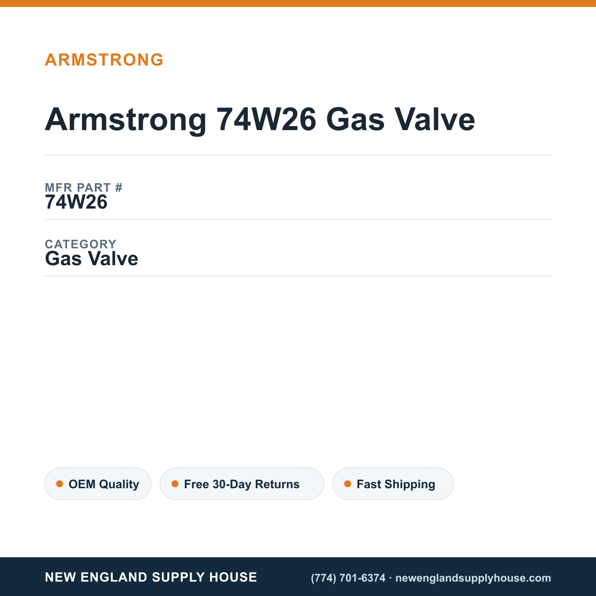 Armstrong 74W26 Gas Valve — New England Supply House spec card [NESH-SPEC-CARD-V2]
