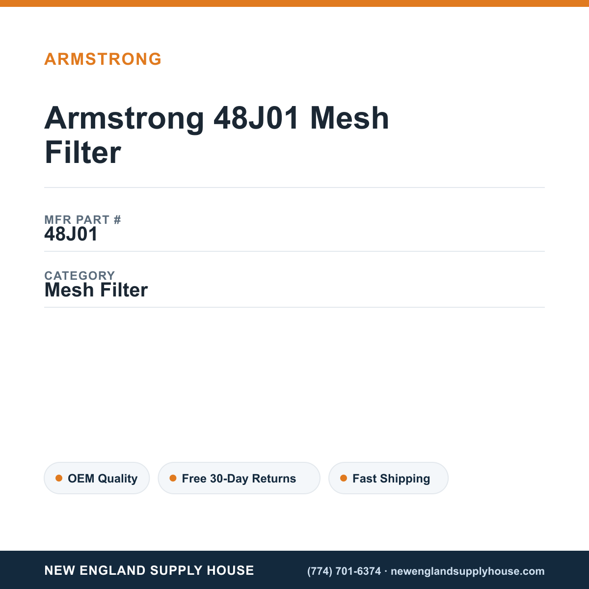Armstrong 48J01 Mesh Filter — New England Supply House spec card [NESH-SPEC-CARD-V2]