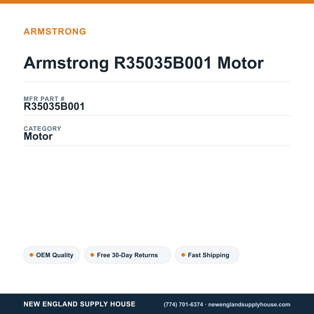Armstrong R35035B001 Motor — New England Supply House spec card [NESH-SPEC-CARD-V2]