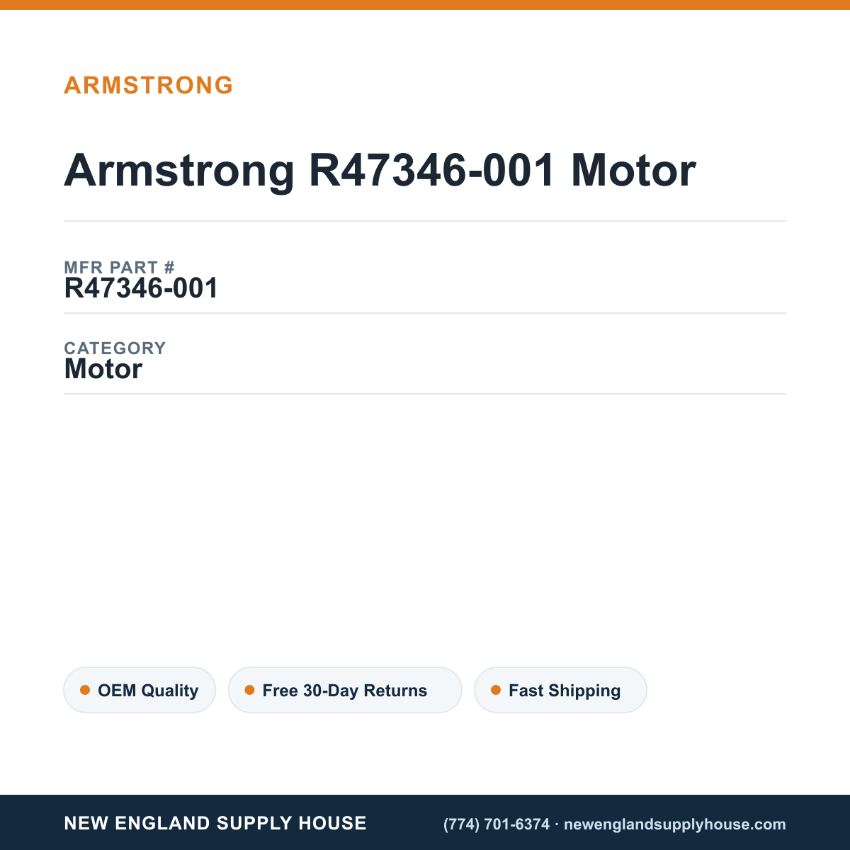 Armstrong R47346-001 Motor — New England Supply House spec card [NESH-SPEC-CARD-V2]