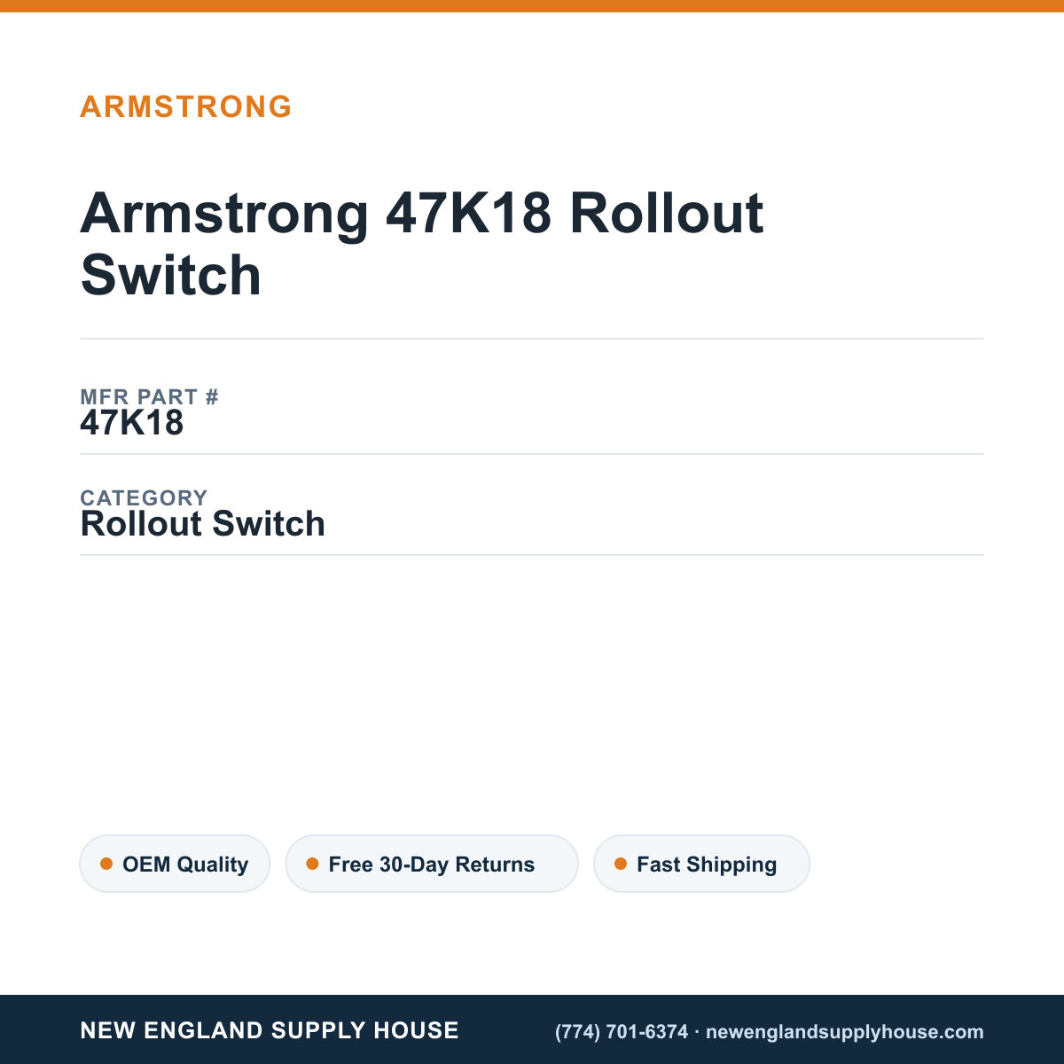 Armstrong 47K18 Rollout Switch — New England Supply House spec card [NESH-SPEC-CARD-V2]