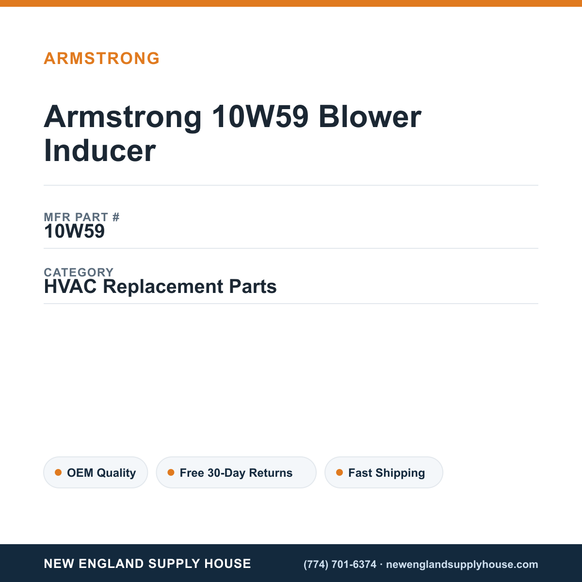 Armstrong 10W59 Blower Inducer — New England Supply House spec card [NESH-SPEC-CARD-V2]