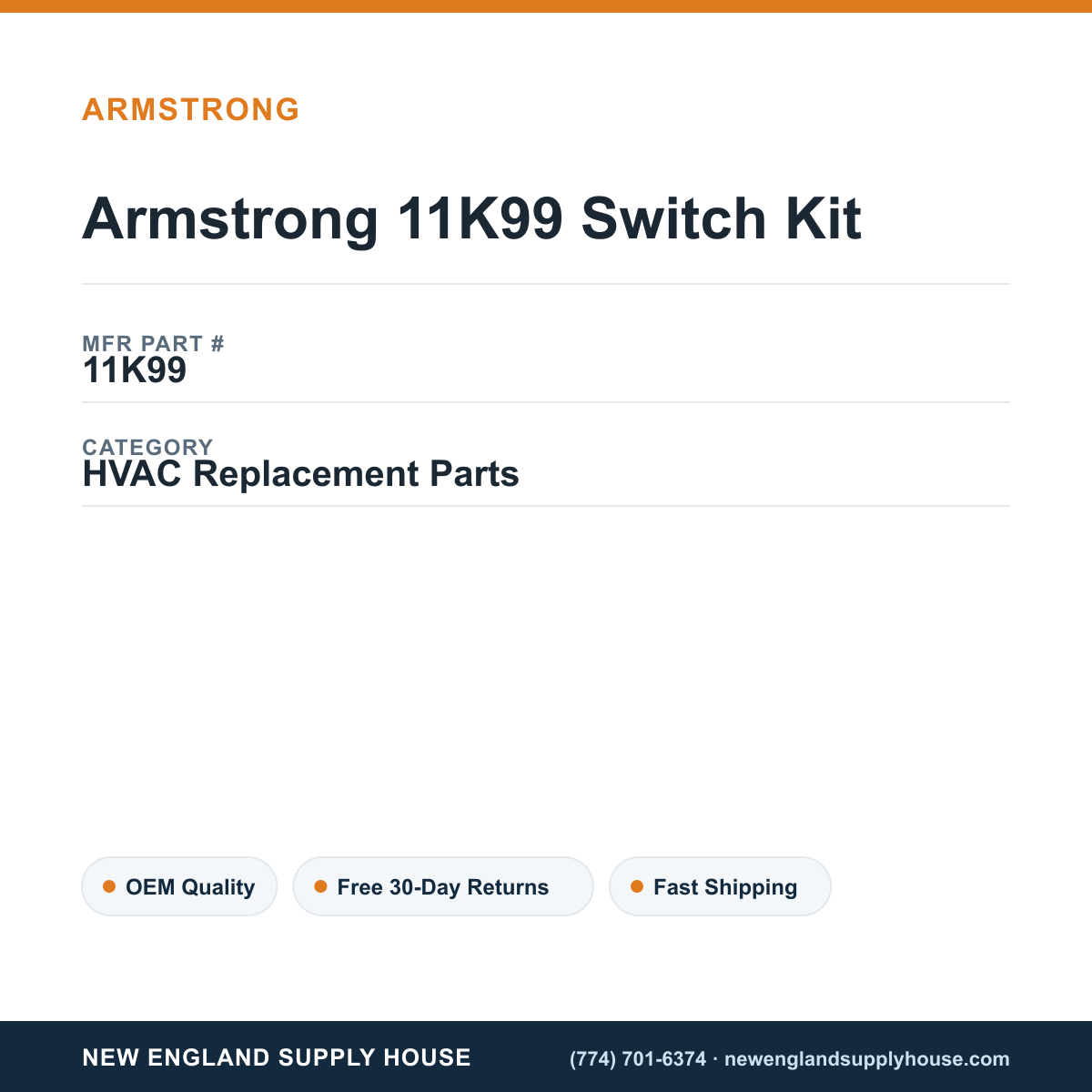 Armstrong 11K99 Switch Kit — New England Supply House spec card [NESH-SPEC-CARD-V2]