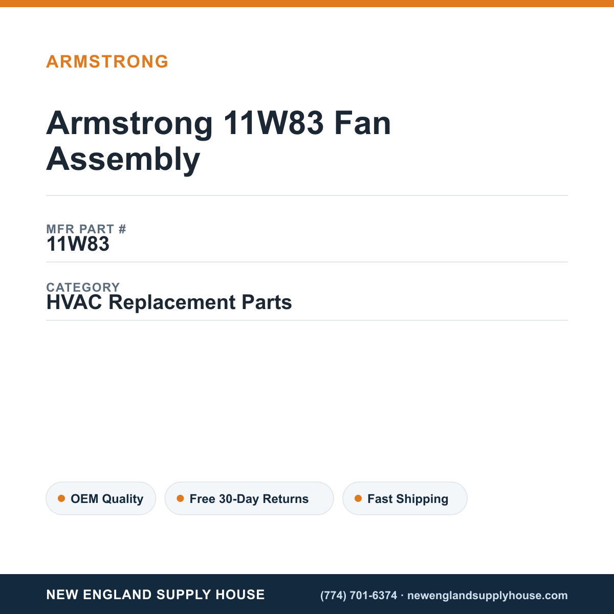 Armstrong 11W83 Fan Assembly — New England Supply House spec card [NESH-SPEC-CARD-V2]