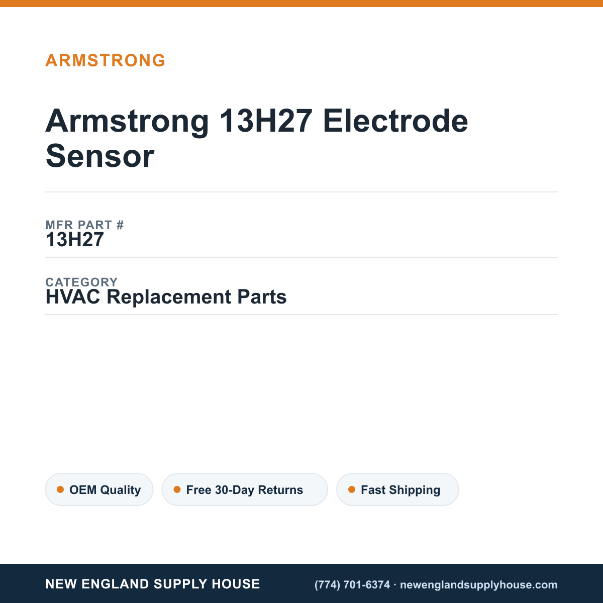 Armstrong 13H27 Electrode Sensor — New England Supply House spec card [NESH-SPEC-CARD-V2]