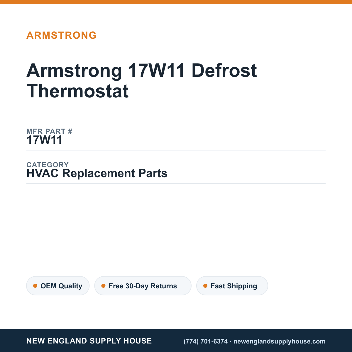 Armstrong 17W11 Defrost Thermostat — New England Supply House spec card [NESH-SPEC-CARD-V2]