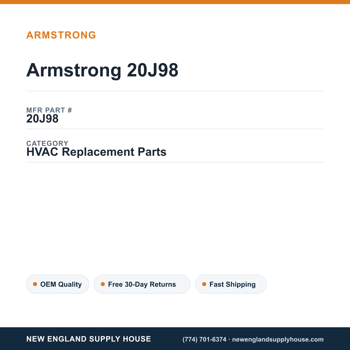 Armstrong 20J98 — New England Supply House spec card [NESH-SPEC-CARD-V2]