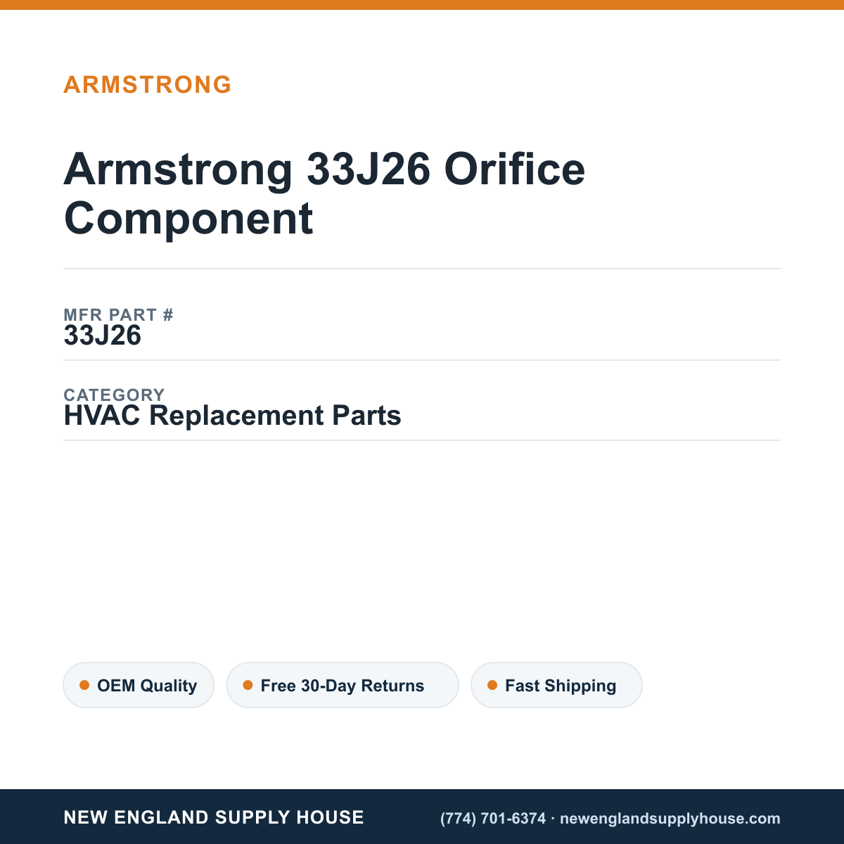 Armstrong 33J26 Orifice Component — New England Supply House spec card [NESH-SPEC-CARD-V2]