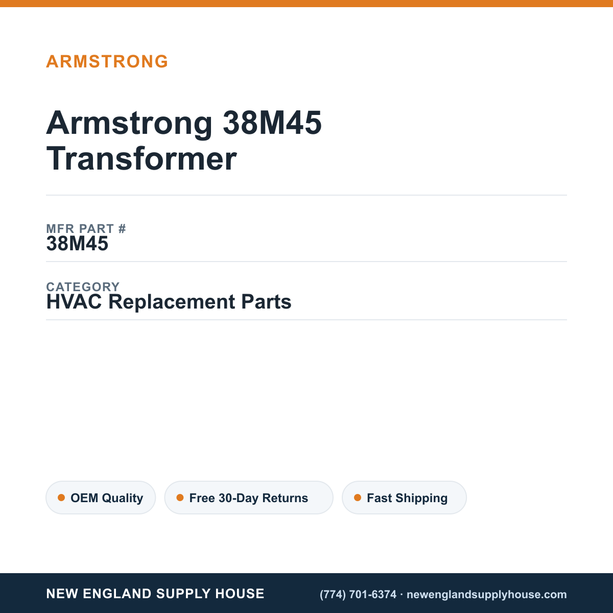 Armstrong 38M45 Transformer — New England Supply House spec card [NESH-SPEC-CARD-V2]