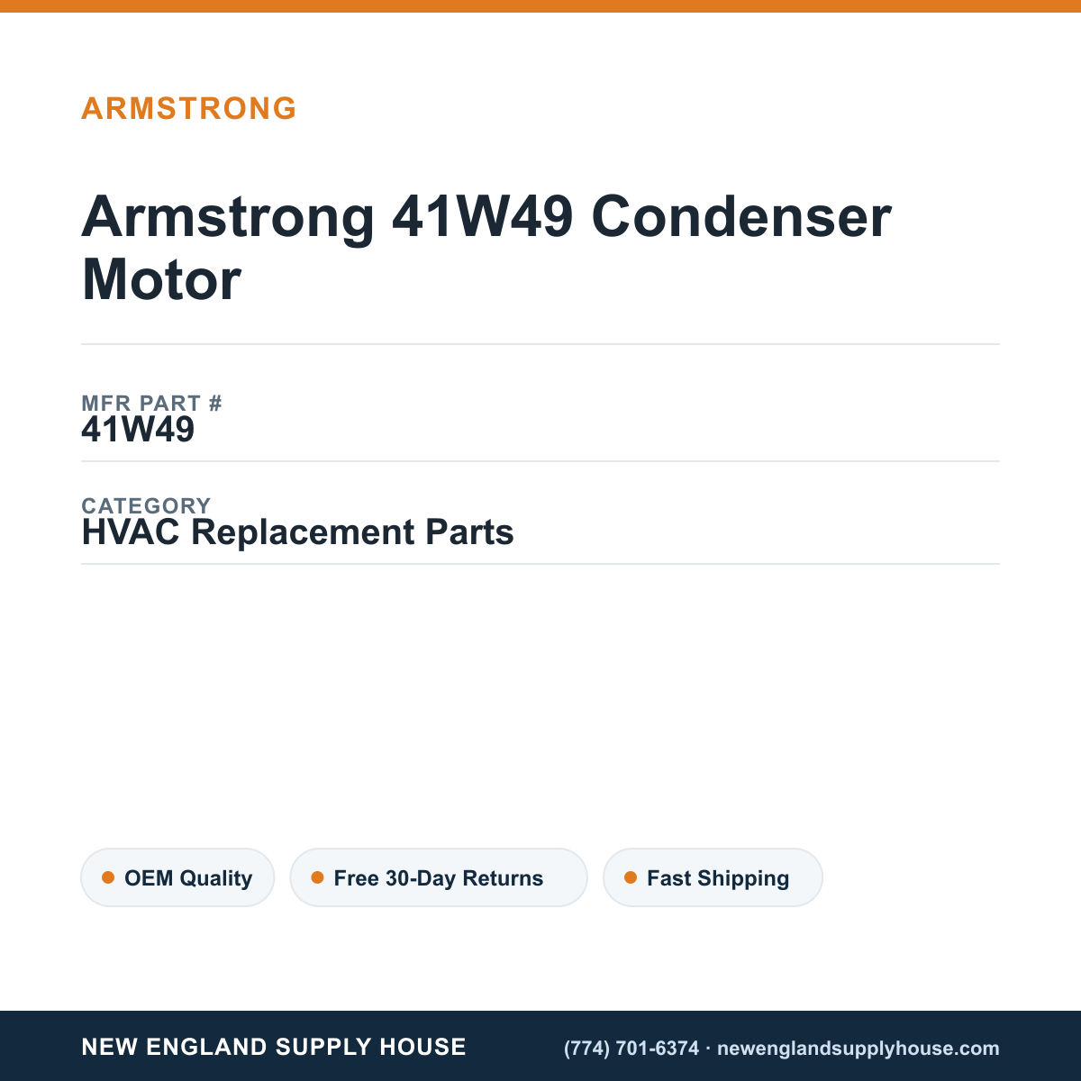 Armstrong 41W49 Condenser Motor — New England Supply House spec card [NESH-SPEC-CARD-V2]