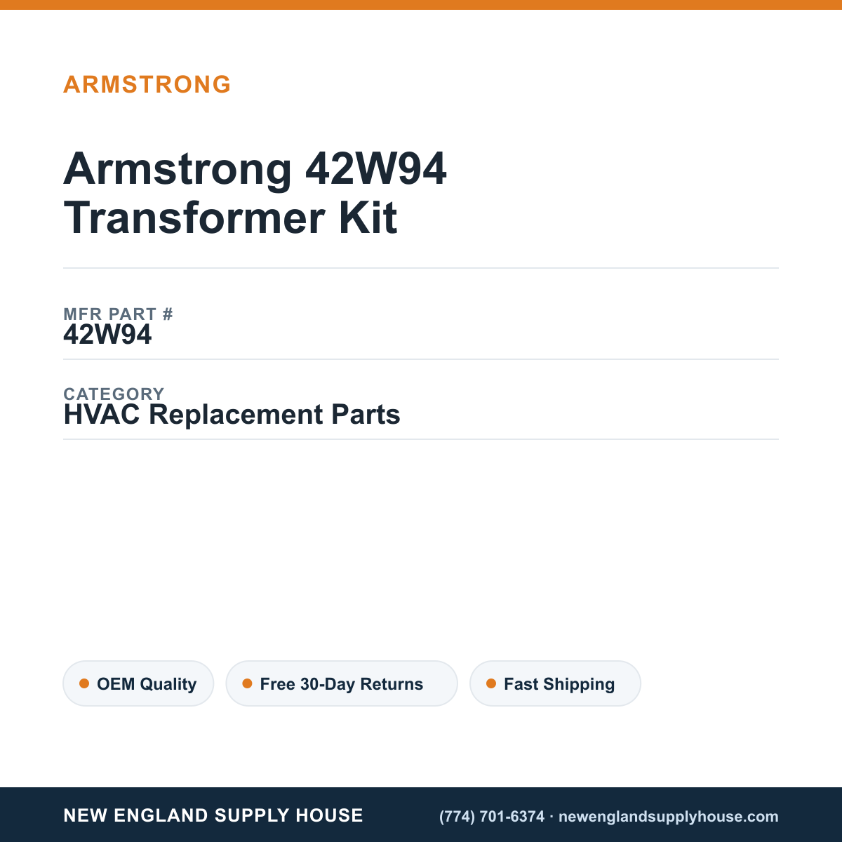 Armstrong 42W94 Transformer Kit — New England Supply House spec card [NESH-SPEC-CARD-V2]
