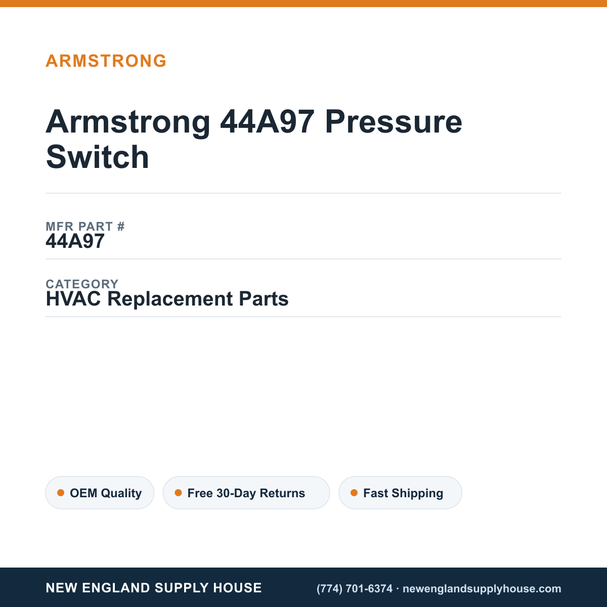 Armstrong 44A97 Pressure Switch — New England Supply House spec card [NESH-SPEC-CARD-V2]