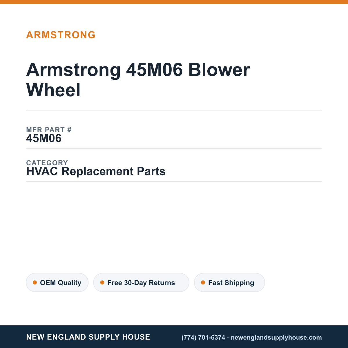 Armstrong 45M06 Blower Wheel — New England Supply House spec card [NESH-SPEC-CARD-V2]