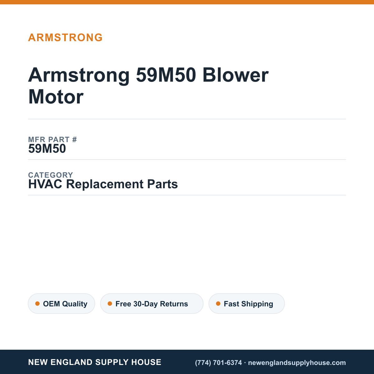 Armstrong 59M50 Blower Motor — New England Supply House spec card [NESH-SPEC-CARD-V2]