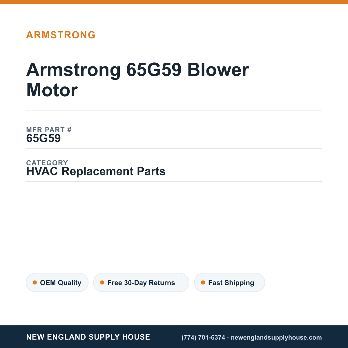 Armstrong 65G59 Blower Motor — New England Supply House spec card [NESH-SPEC-CARD-V2]