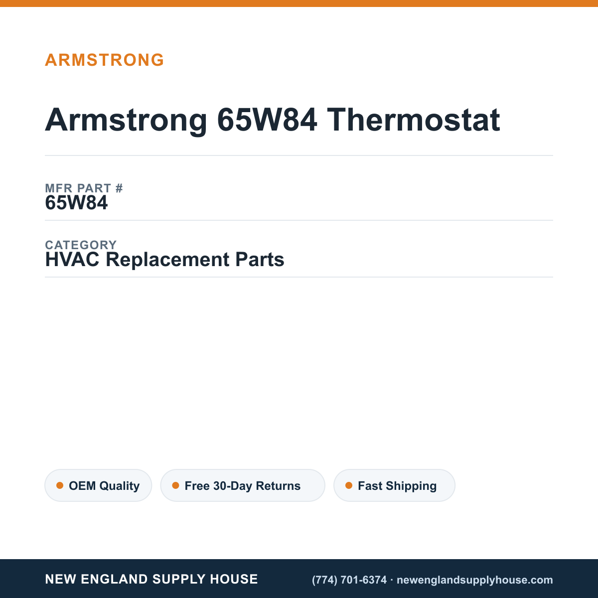 Armstrong 65W84 Thermostat — New England Supply House spec card [NESH-SPEC-CARD-V2]