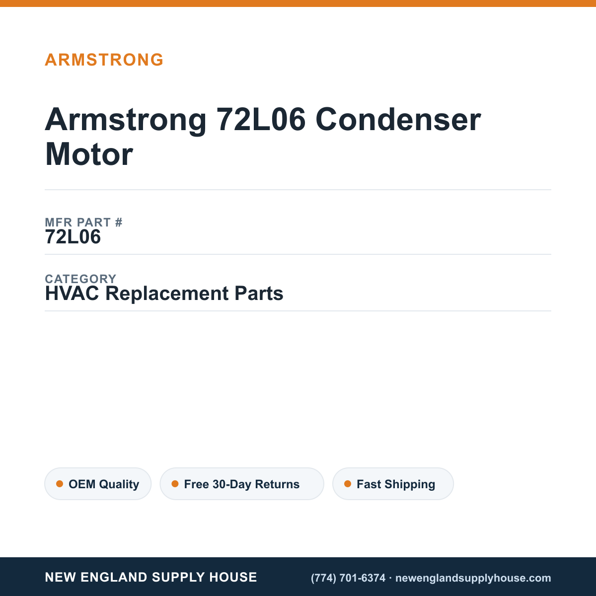 Armstrong 72L06 Condenser Motor — New England Supply House spec card [NESH-SPEC-CARD-V2]