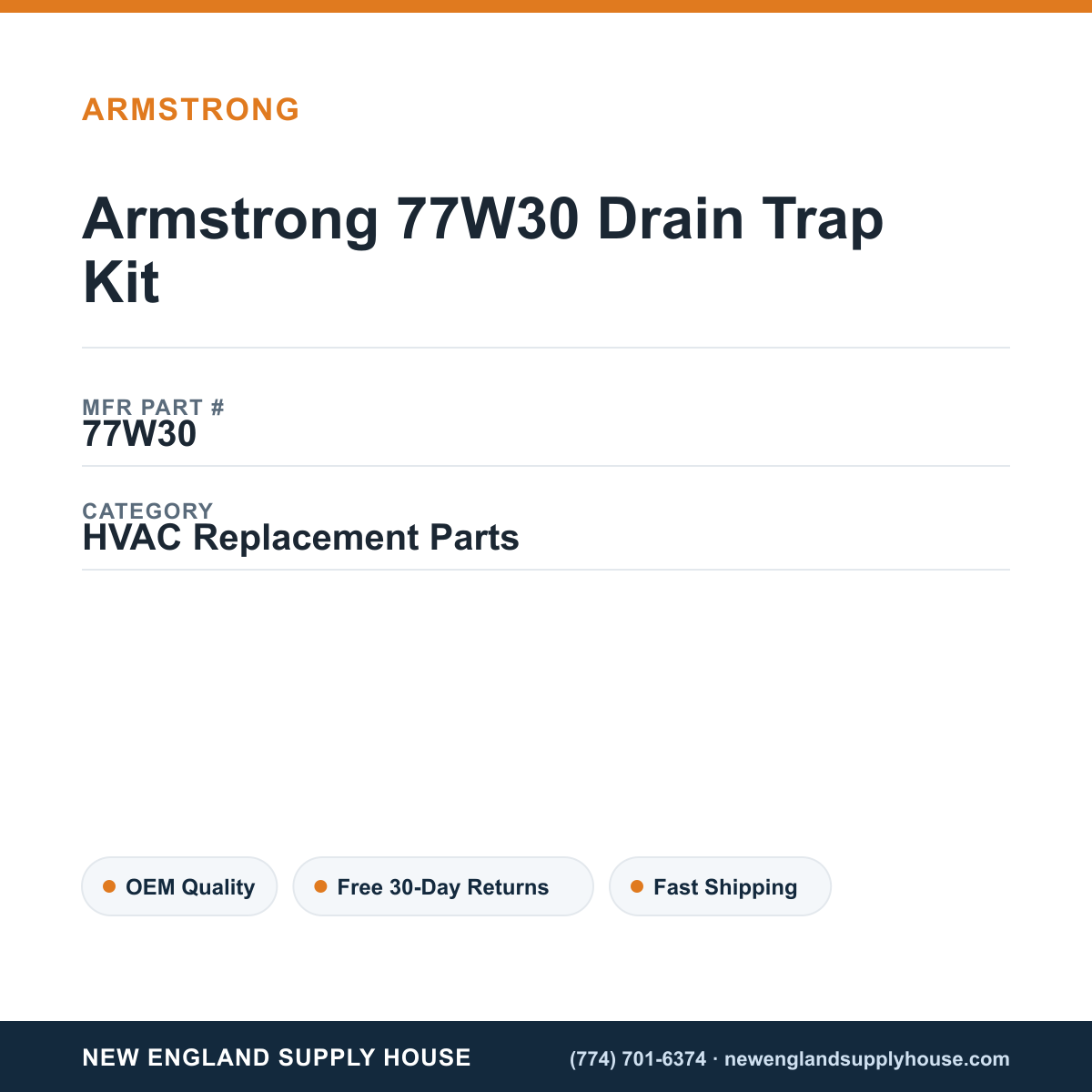 Armstrong 77W30 Drain Trap Kit — New England Supply House spec card [NESH-SPEC-CARD-V2]