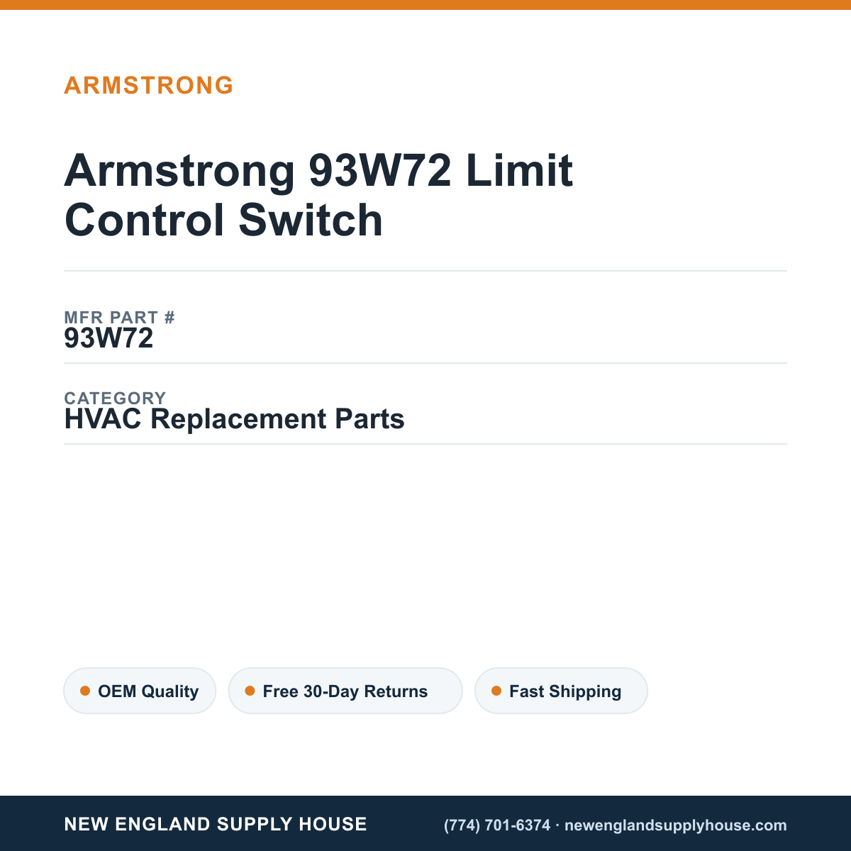 Armstrong 93W72 Limit Control Switch — New England Supply House spec card [NESH-SPEC-CARD-V2]