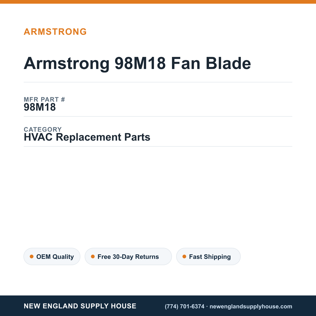 Armstrong 98M18 Fan Blade — New England Supply House spec card [NESH-SPEC-CARD-V2]