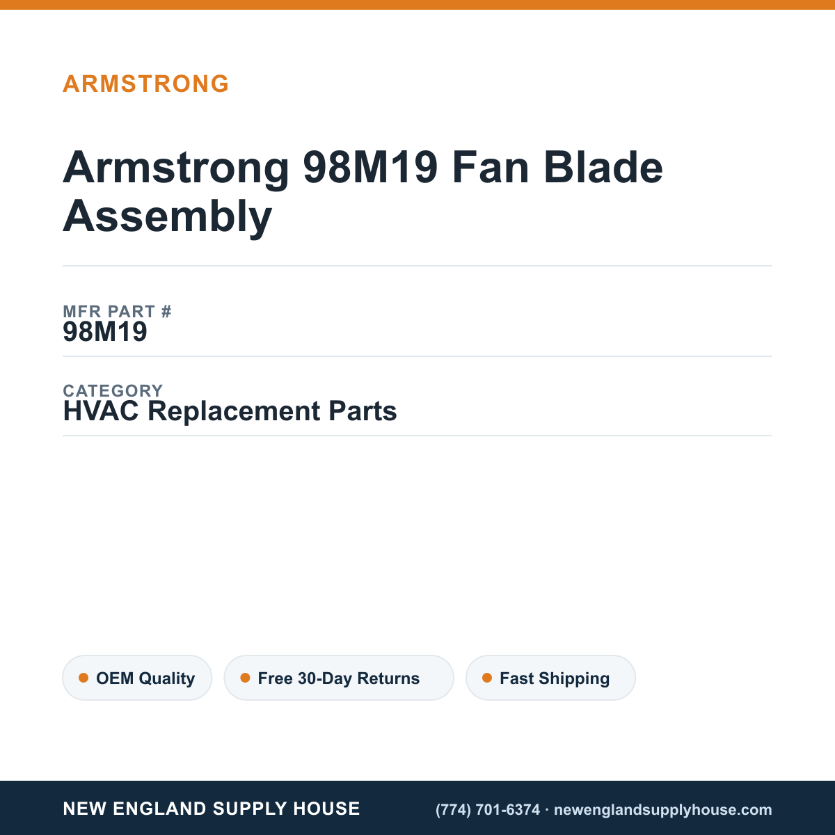 Armstrong 98M19 Fan Blade Assembly — New England Supply House spec card [NESH-SPEC-CARD-V2]