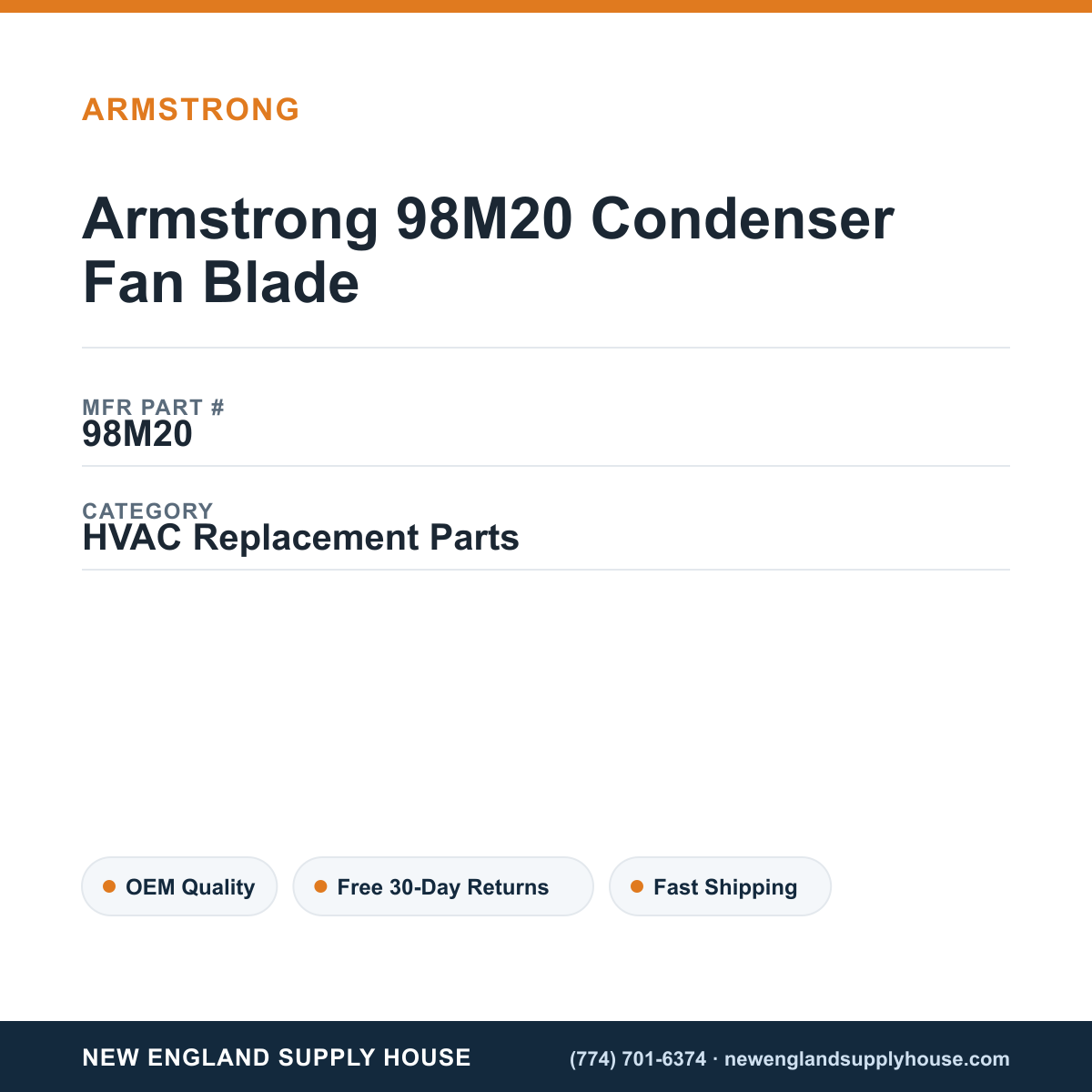 Armstrong 98M20 Condenser Fan Blade — New England Supply House spec card [NESH-SPEC-CARD-V2]