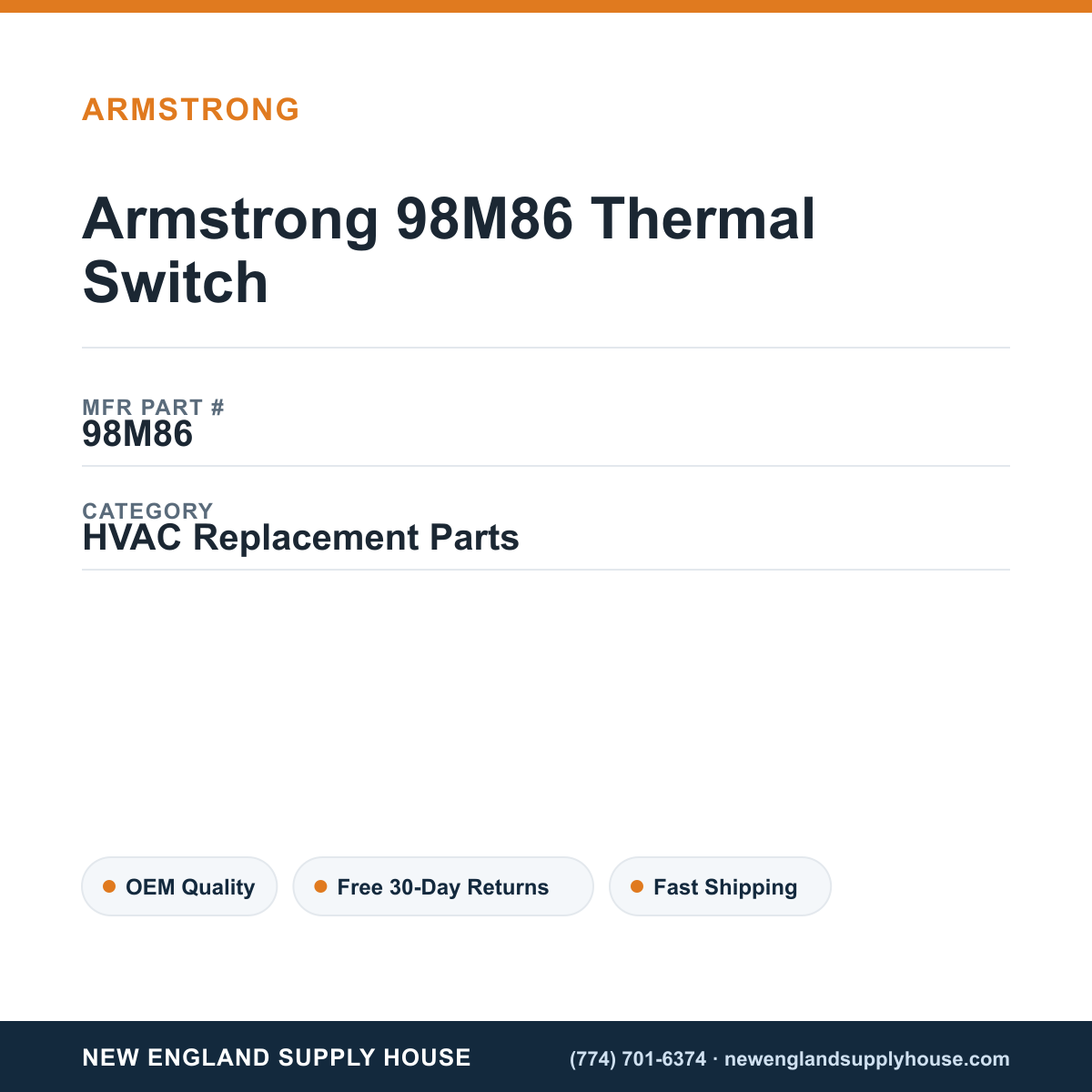 Armstrong 98M86 Thermal Switch — New England Supply House spec card [NESH-SPEC-CARD-V2]