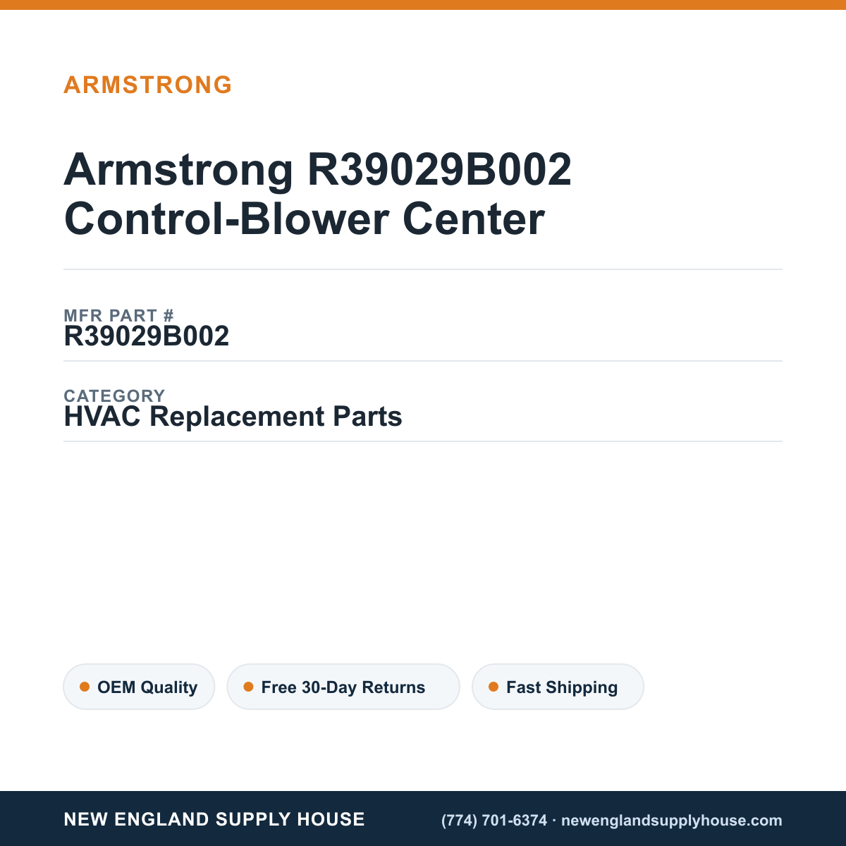 Armstrong R39029B002 Control-Blower Center — New England Supply House spec card [NESH-SPEC-CARD-V2]