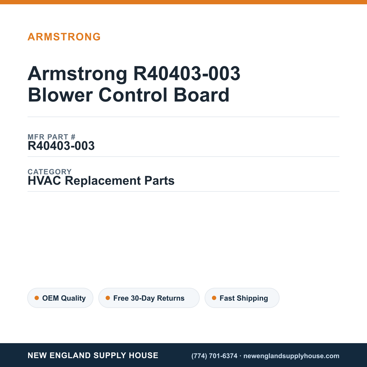 Armstrong R40403-003 Blower Control Board — New England Supply House spec card [NESH-SPEC-CARD-V2]