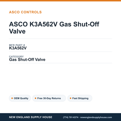 ASCO K3A562V Gas Shut-Off Valve — New England Supply House spec card [NESH-SPEC-CARD-V2]