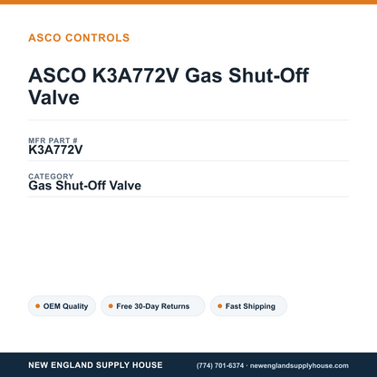 ASCO K3A772V Gas Shut-Off Valve — New England Supply House spec card [NESH-SPEC-CARD-V2]