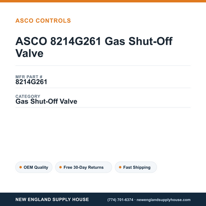 ASCO 8214G261 Gas Shut-Off Valve — New England Supply House spec card [NESH-SPEC-CARD-V2]